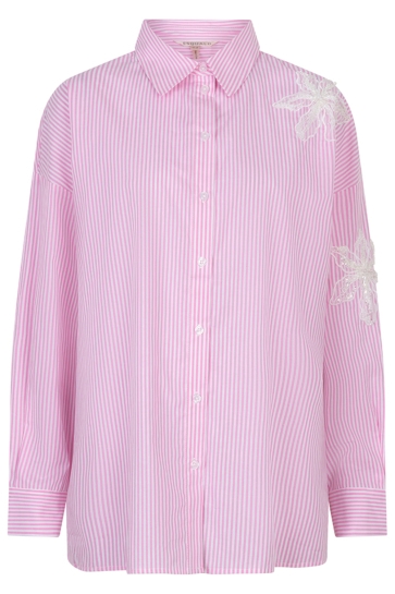 EsQualo Blouse BLOUSE STRIPED FLOWER PATCH SP26 14028 930 white / pink