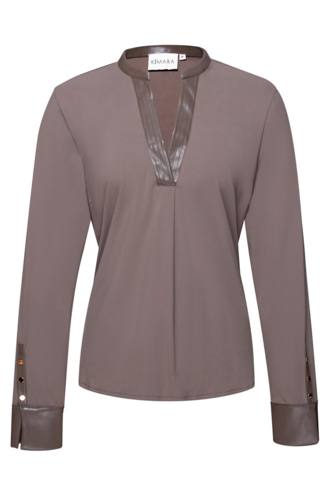 Kimara taupe dames blouse | Vooraanzicht