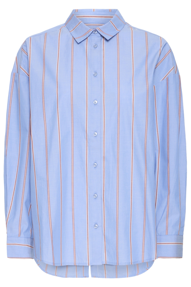 Ichi blauwe dames blouse | Vooraanzicht