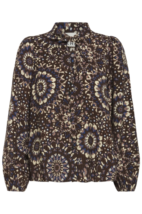 Ichi bruine dames blouse | Vooraanzicht