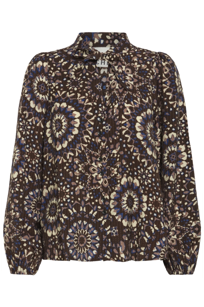 Ichi bruine dames blouse | Vooraanzicht