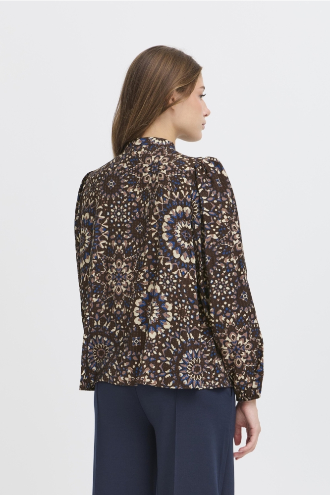 Ichi bruine dames blouse | Achteraanzicht