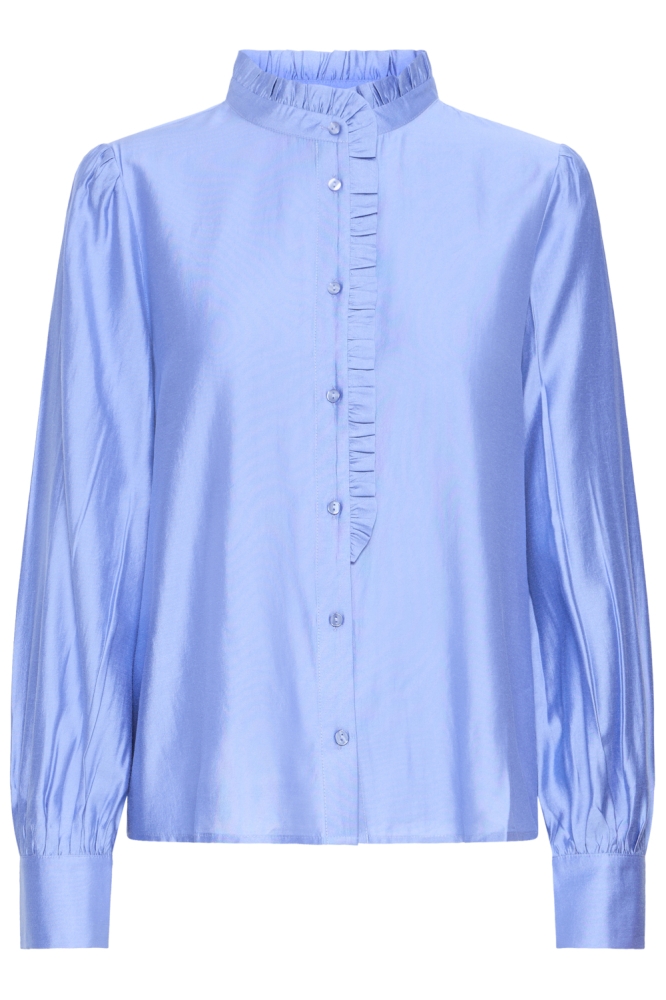Ichi blauwe dames blouse | Vooraanzicht