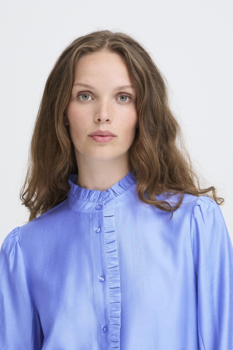 Ichi blauwe dames blouse | Close up