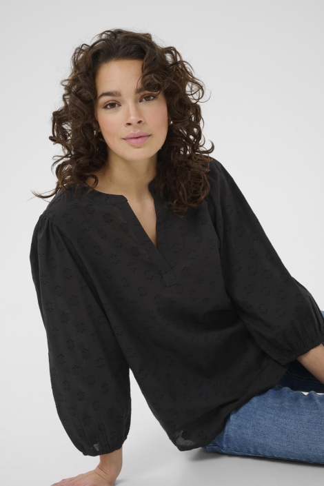 Kaffe zwarte dames t-shirt | Model vooraanzicht