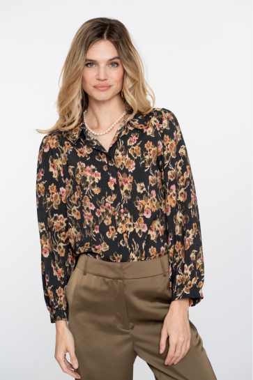 Geisha Blouse BLOUSE MET ARTY BLOEMENPRINT 53617 20 BLACK/ YELLOW