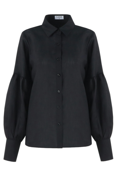 Fluresk zwarte dames blouse | Vooraanzicht