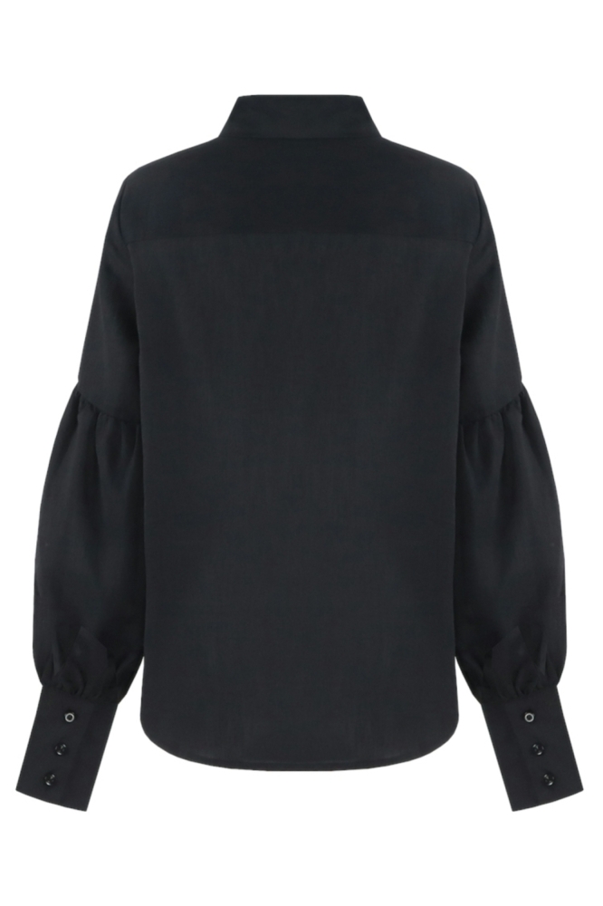 Fluresk zwarte dames blouse | Achteraanzicht