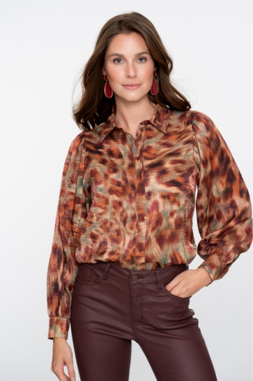 Geisha BLOUSE MET ECOLINE PRINT 53656 20 BROWN/ ORANGE