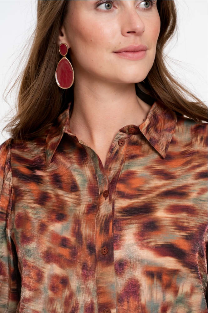 Geisha bruine dames blouse | Close up