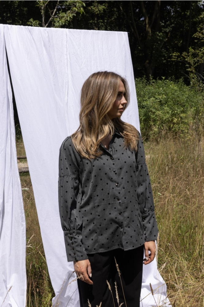 Kimara grijze dames blouse | Model vooraanzicht