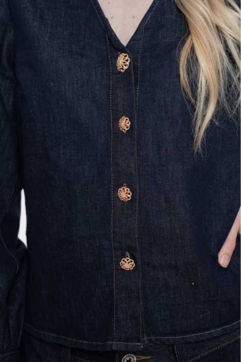 Geisha blauwe dames blouse | Close up