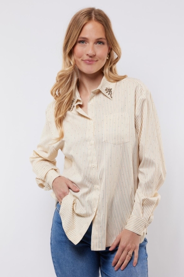 C&S The Label Blouse LYLLITH BLOUSE 25NOC04 011523 OFFWHITE/LIGHT CAMEL