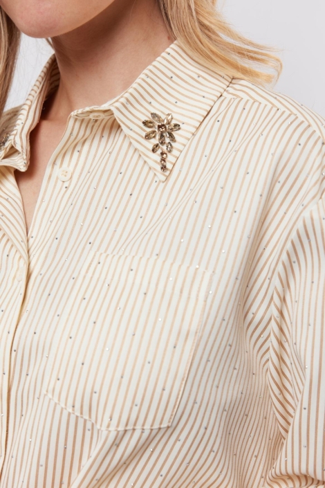 C&S The Label camel dames blouse | Close up
