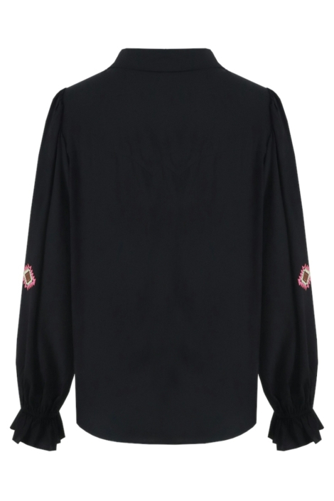 Fluresk zwarte dames blouse | Achteraanzicht