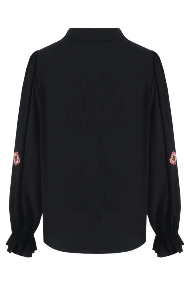 Fluresk zwarte dames blouse | Achteraanzicht
