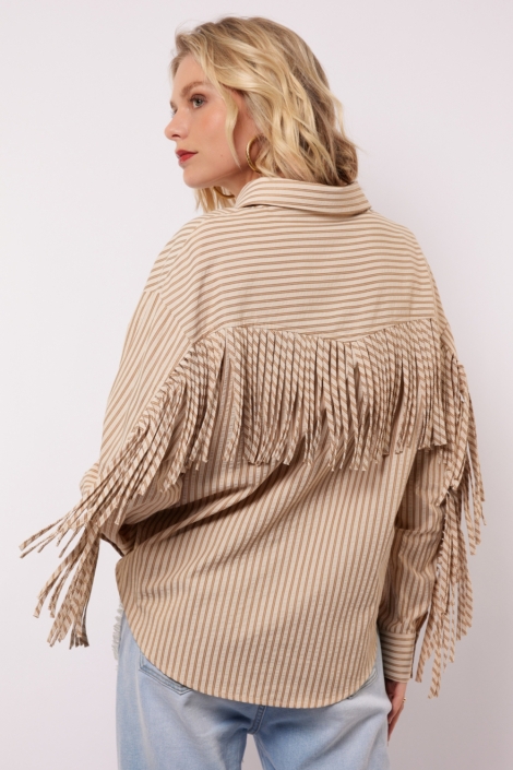 Fluresk camel dames blouse | Model achteraanzicht