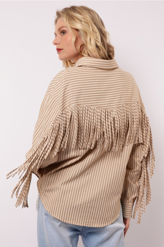 Fluresk camel dames blouse | Model achteraanzicht