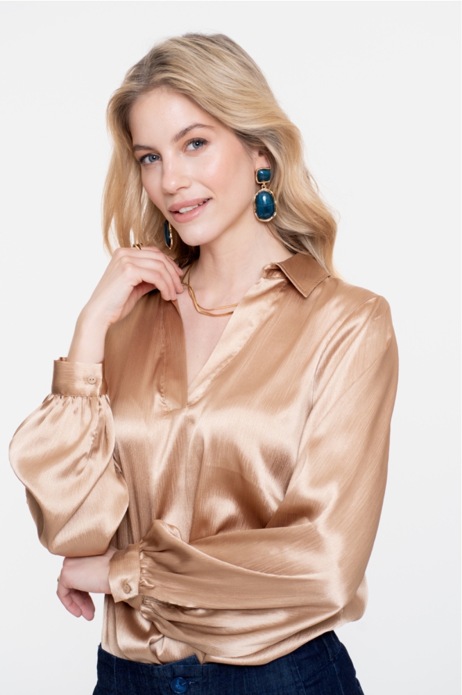 Geisha gouden dames blouse | Model vooraanzicht