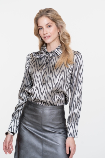 Geisha BLOUSE MET BOW EN ZIGZAG PATROON 53593 32 000915 SILVER GREY