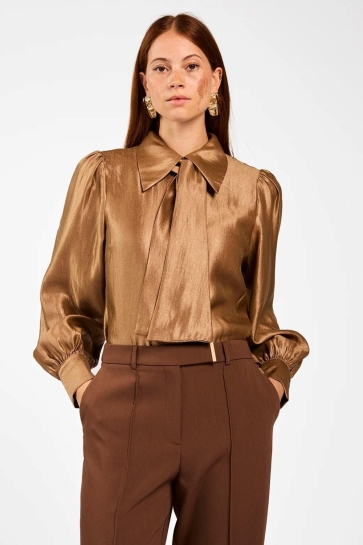 Aaiko Blouse VERONNE TIE SHIMM RAY 517 181029 BISON BROWN