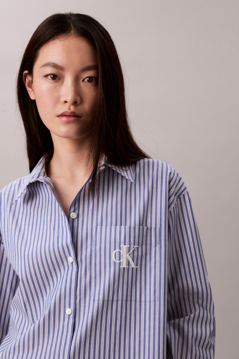 Calvin Klein blauwe dames blouse | Close up