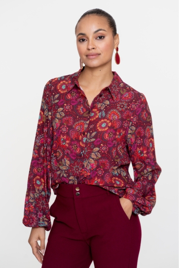 Geisha BLOUSE MET SIERLIJKE GEKLEURDE PRINT 53606 20 FUCHSIA/RED