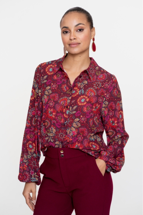 Geisha roze dames blouse | Model vooraanzicht