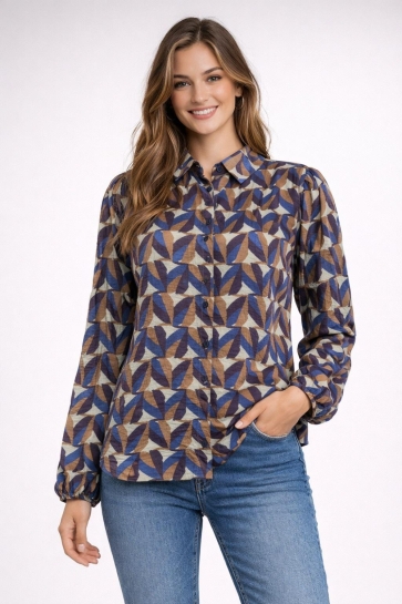 NED Blouse MAYLIERA LS CANAL BLUE SEA STYLE 25W1 SV001 02 397 canal blue