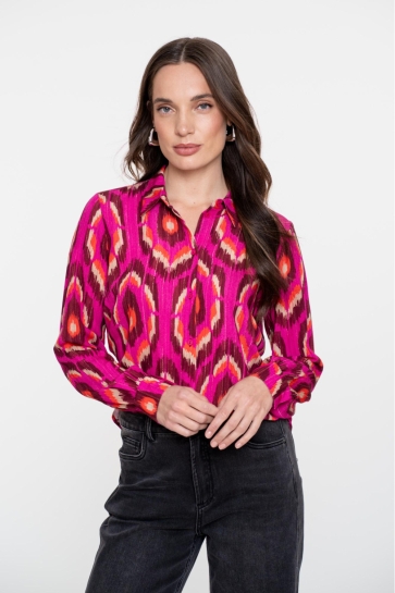 Geisha BLOUSE MET GRAFISCHE PRINT EN LUREX 53635 20 PINK/FUCHSIA