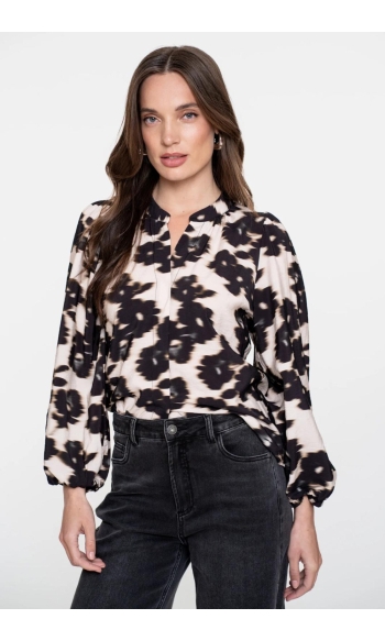 BLOUSE MET PRINT BLOEM 53755 20 WOOL WHITE/BLACK