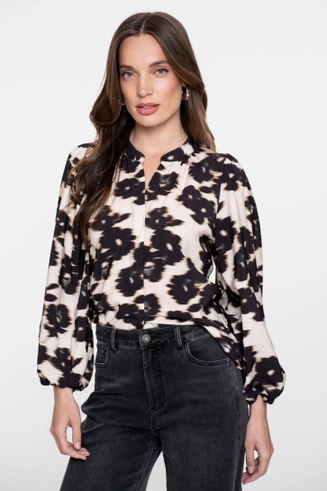 Geisha BLOUSE MET PRINT BLOEM 53755 20 WOOL WHITE/BLACK