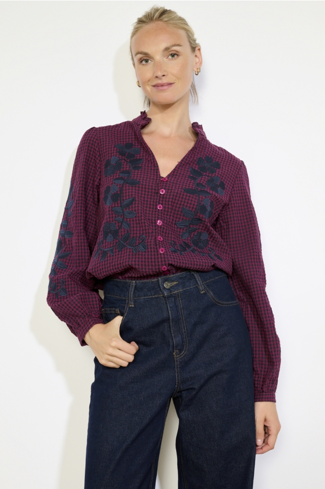 LolaLiza bordeaux dames blouse | Model vooraanzicht