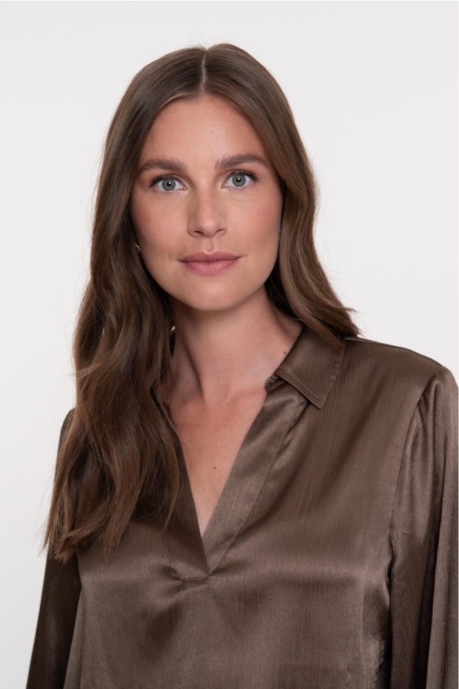 Geisha bruine dames blouse | Close up