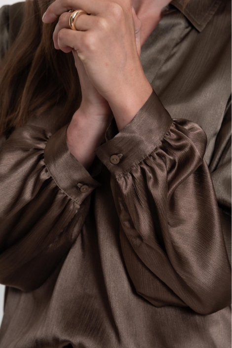 Geisha bruine dames blouse | Close up