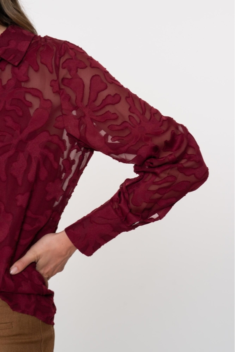 Geisha bordeaux dames blouse | Close up