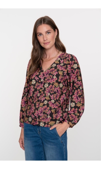 RETRO FLOWER PRINT BLOUSE 53901 20 BLACK/CORAL
