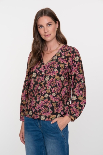Geisha RETRO FLOWER PRINT BLOUSE 53901 20 BLACK/CORAL