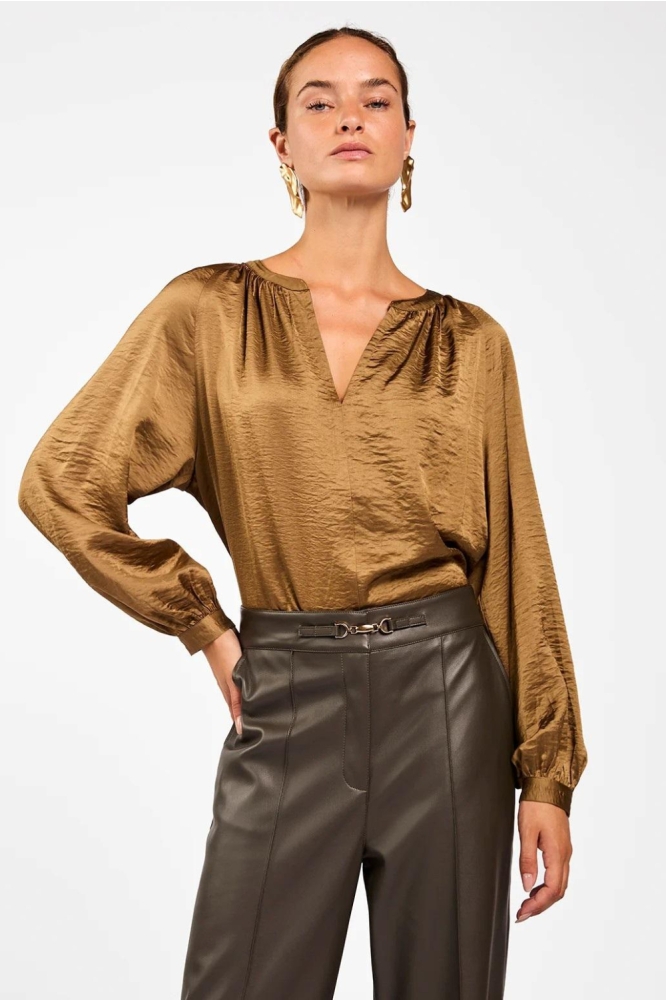 Aaiko gouden dames blouse | Model vooraanzicht