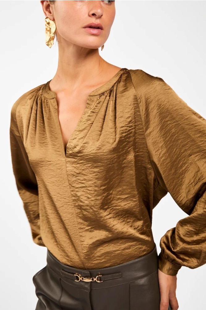Aaiko gouden dames blouse | Close up