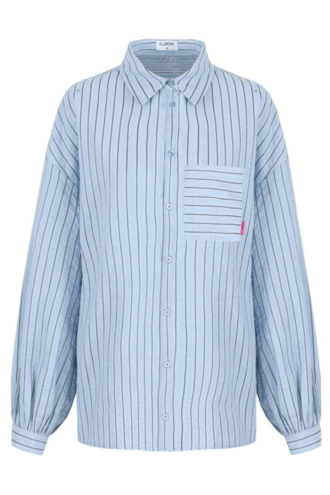 Fluresk blauwe dames blouse | Vooraanzicht