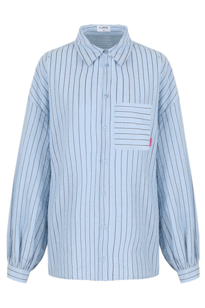 Fluresk blauwe dames blouse | Vooraanzicht