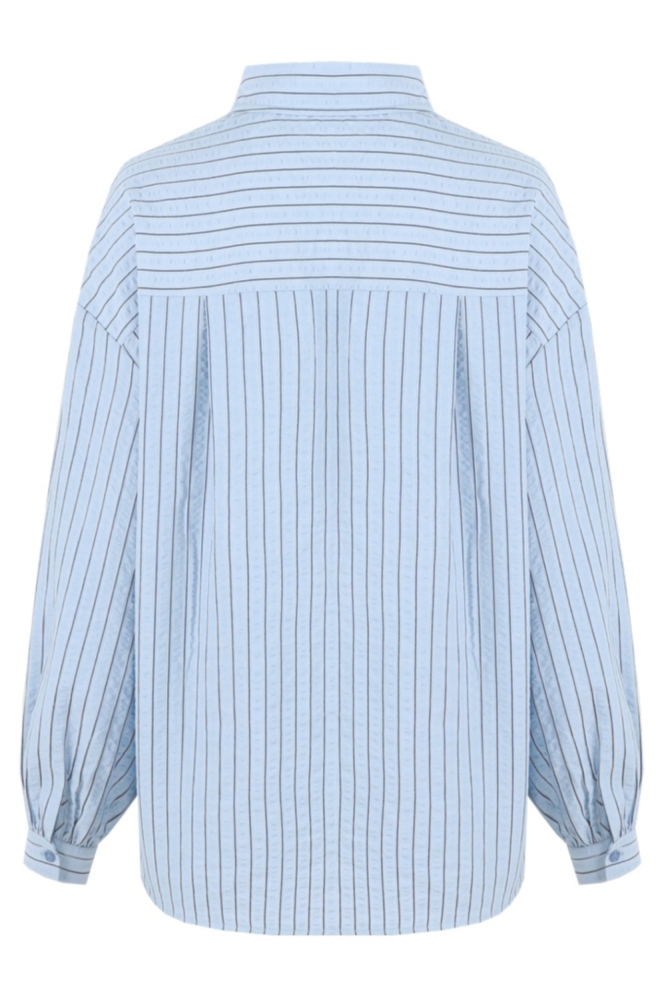 Fluresk blauwe dames blouse | Achteraanzicht