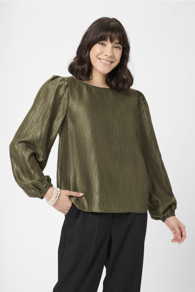 Kaffe groene dames blouse | Model vooraanzicht