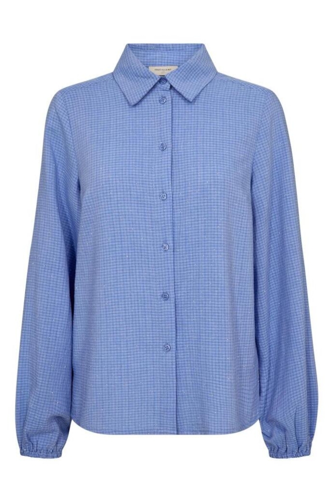 Freequent blauwe dames blouse | Vooraanzicht