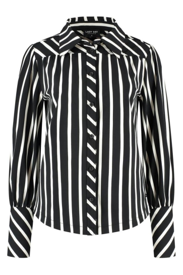 Lady Day Blouse BENTE BLOUSE L30 380 2916 BLACK WOOL WHITE STRIPE