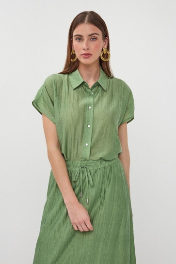 EsQualo Blouse BLOUSE BATWING LIGHT CRINKLE HS26 14218 319 jungle green