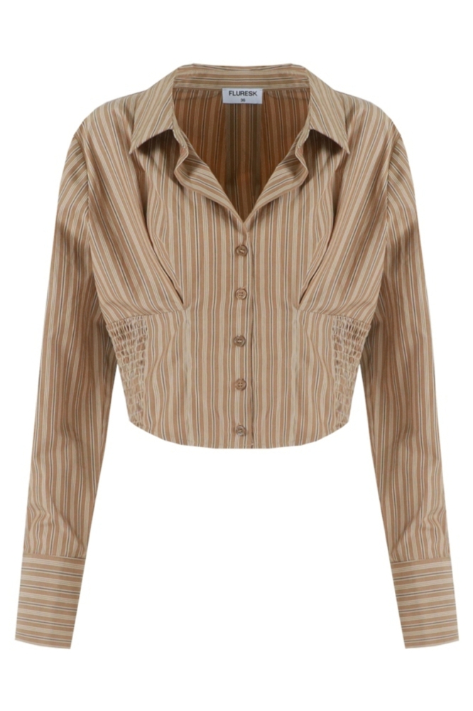 Fluresk taupe dames blouse | Vooraanzicht