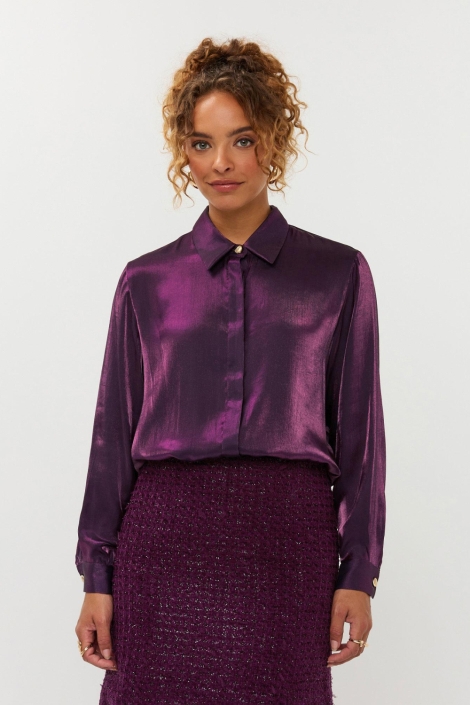 Ydence bordeaux dames blouse | Model vooraanzicht
