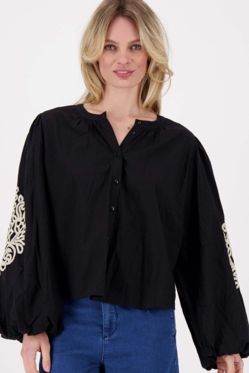 Zusss BLOUSE MET BORDUUR MOUWEN 0309 0004 0000 BLACK